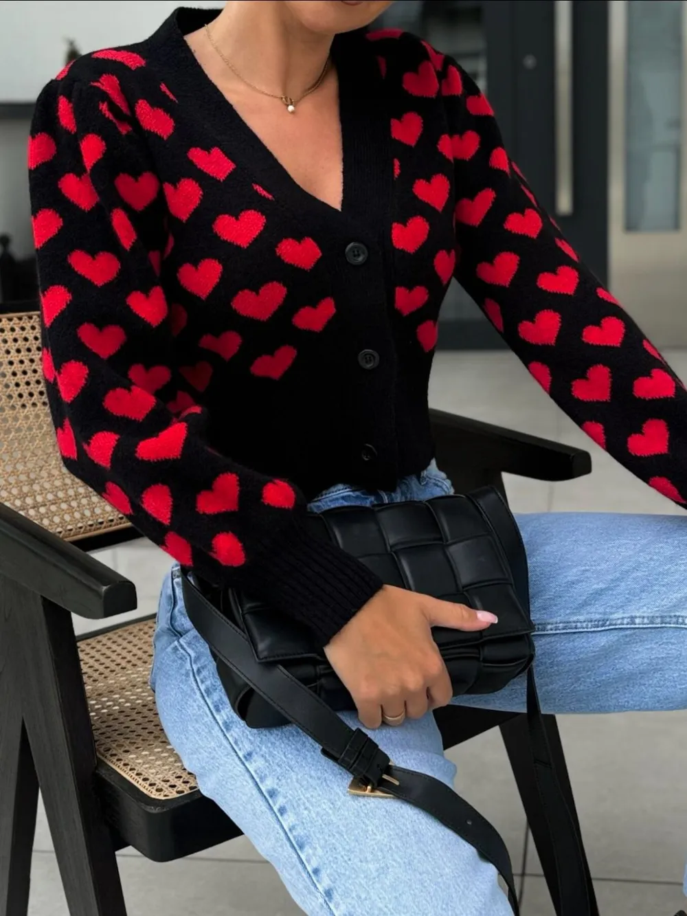 Valentine’s Day Heart V-Neck Cropped Cardigan, image 4