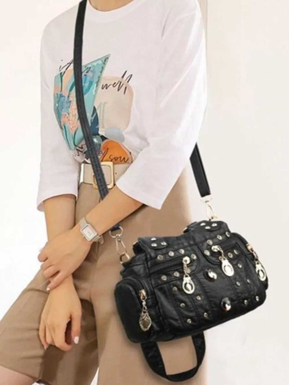 Rivet Decor Multifunctional Crossbody Bag, image 2