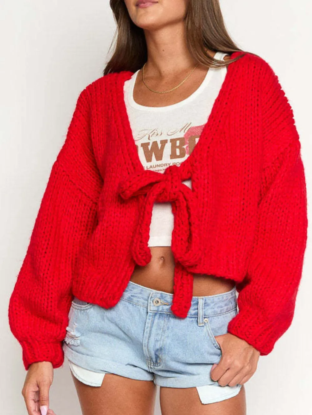 Tied Drop Shoulder Cardigan, image 7