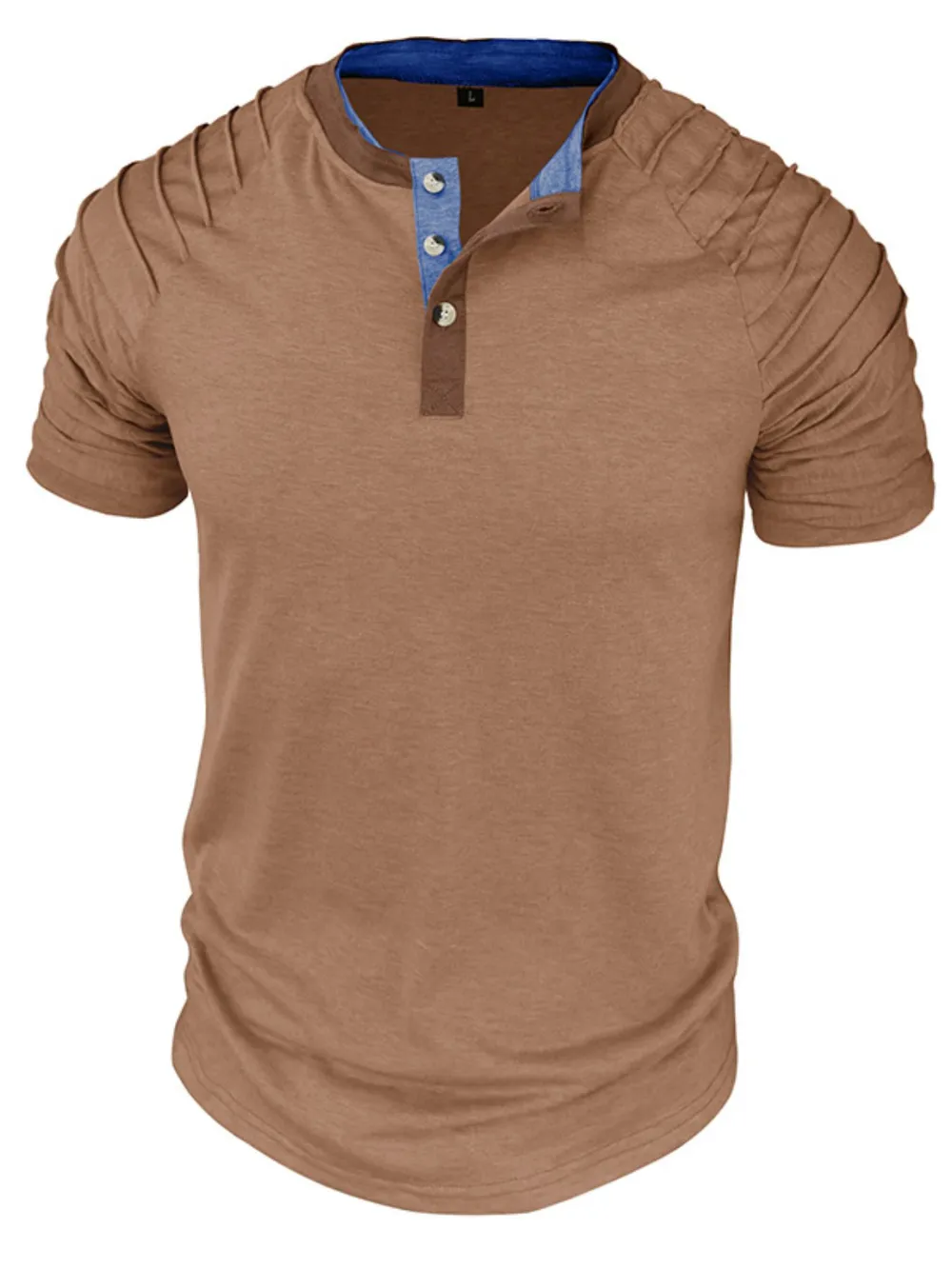 Men's Full Size Casual Henley Short Sleeve Top with Contrast Collar Plus Size, image 9
