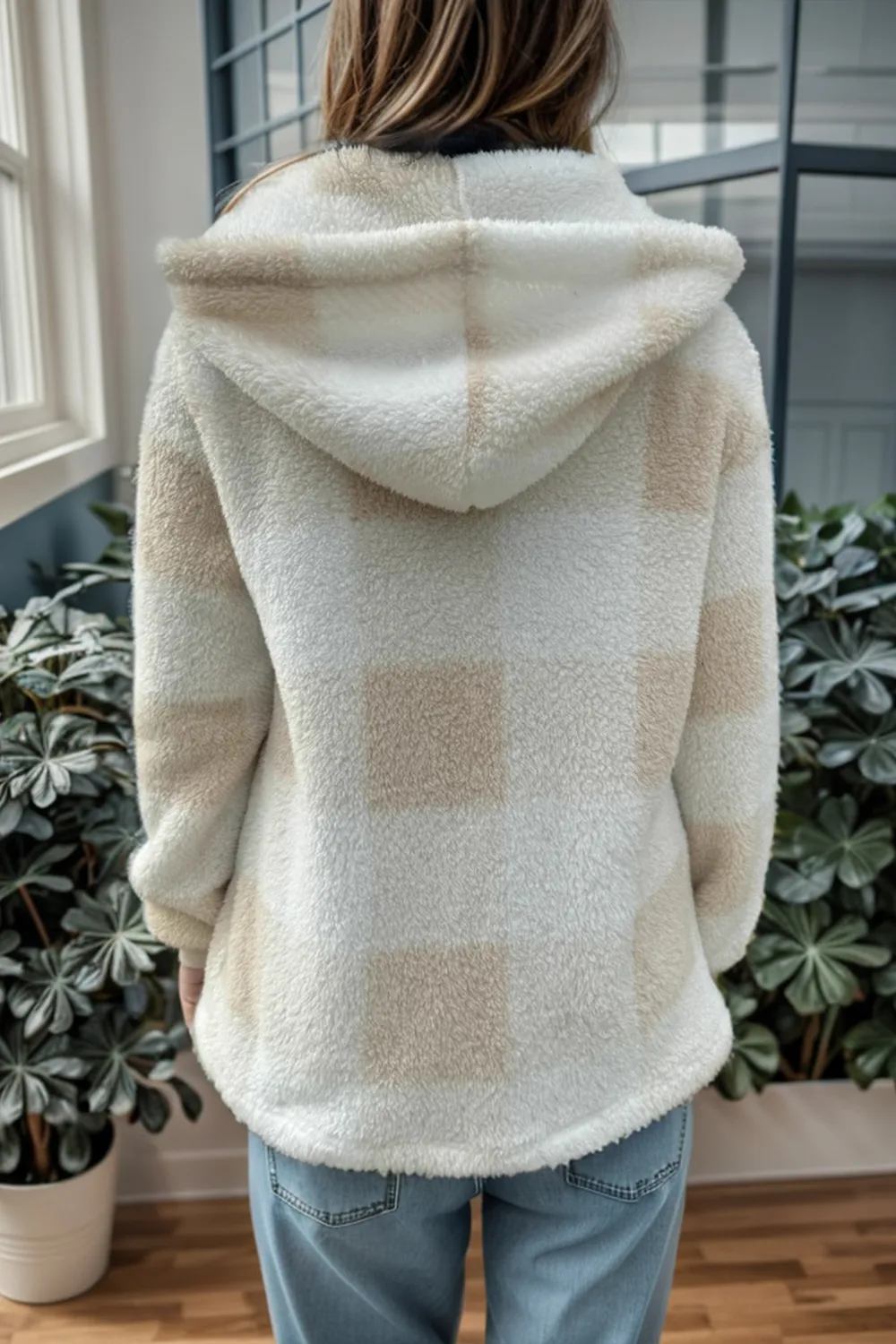 Full Size Plaid Long Sleeve Hooded Coat, image 7