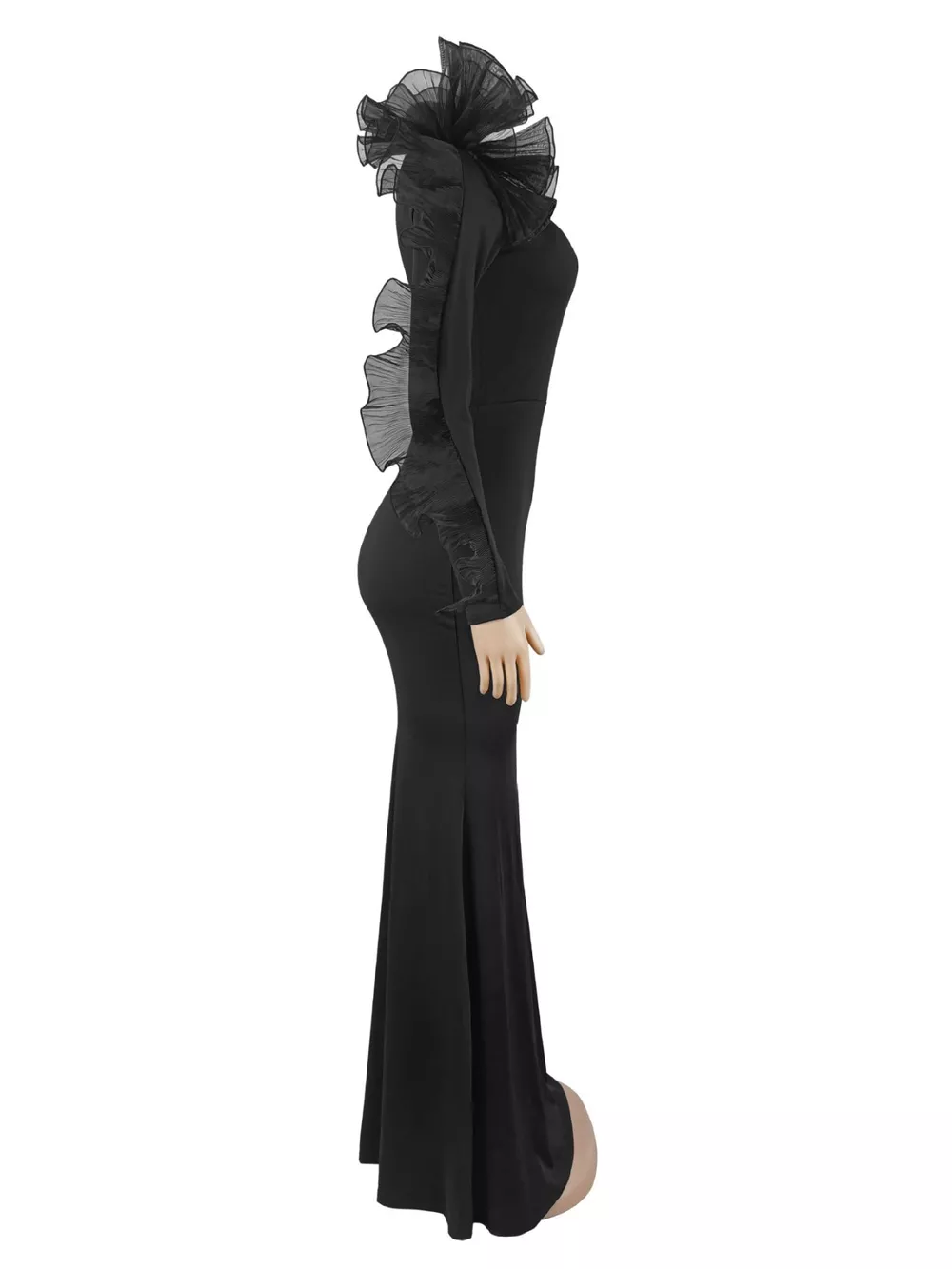 One-Shoulder Ruffled Mermaid Evening Maxi Dress, image 4