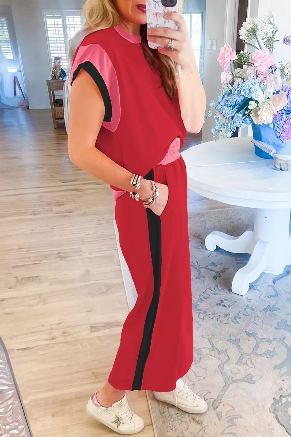 Color Block Detail Tee and Pants Two-piece Set, image 2