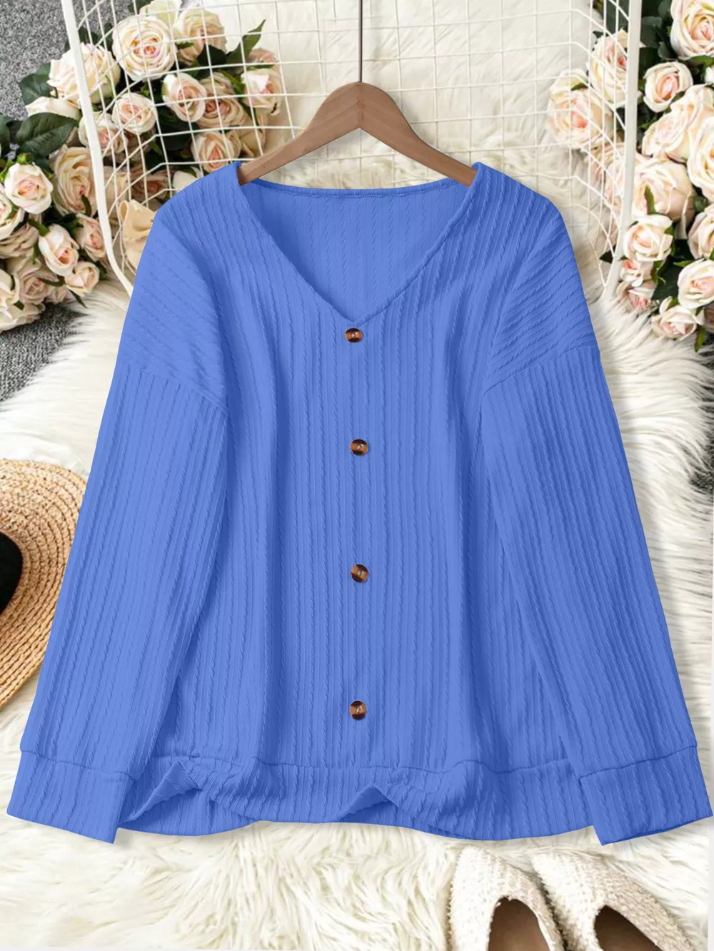 Plus Size V-Neck Dropped Shoulder Blouse, image 7