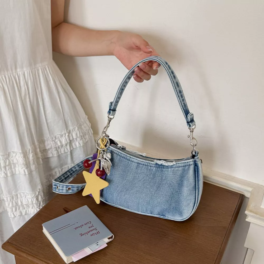 Star Charm Denim Shoulder Bag, image 18