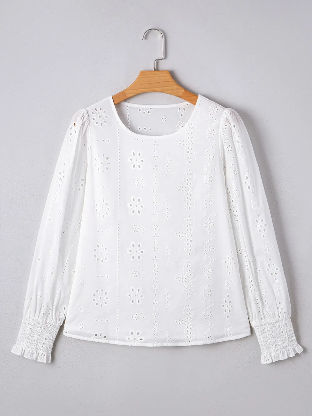 Eyelet Long Sleeve Blouse with Elastic Cuffs, image 7