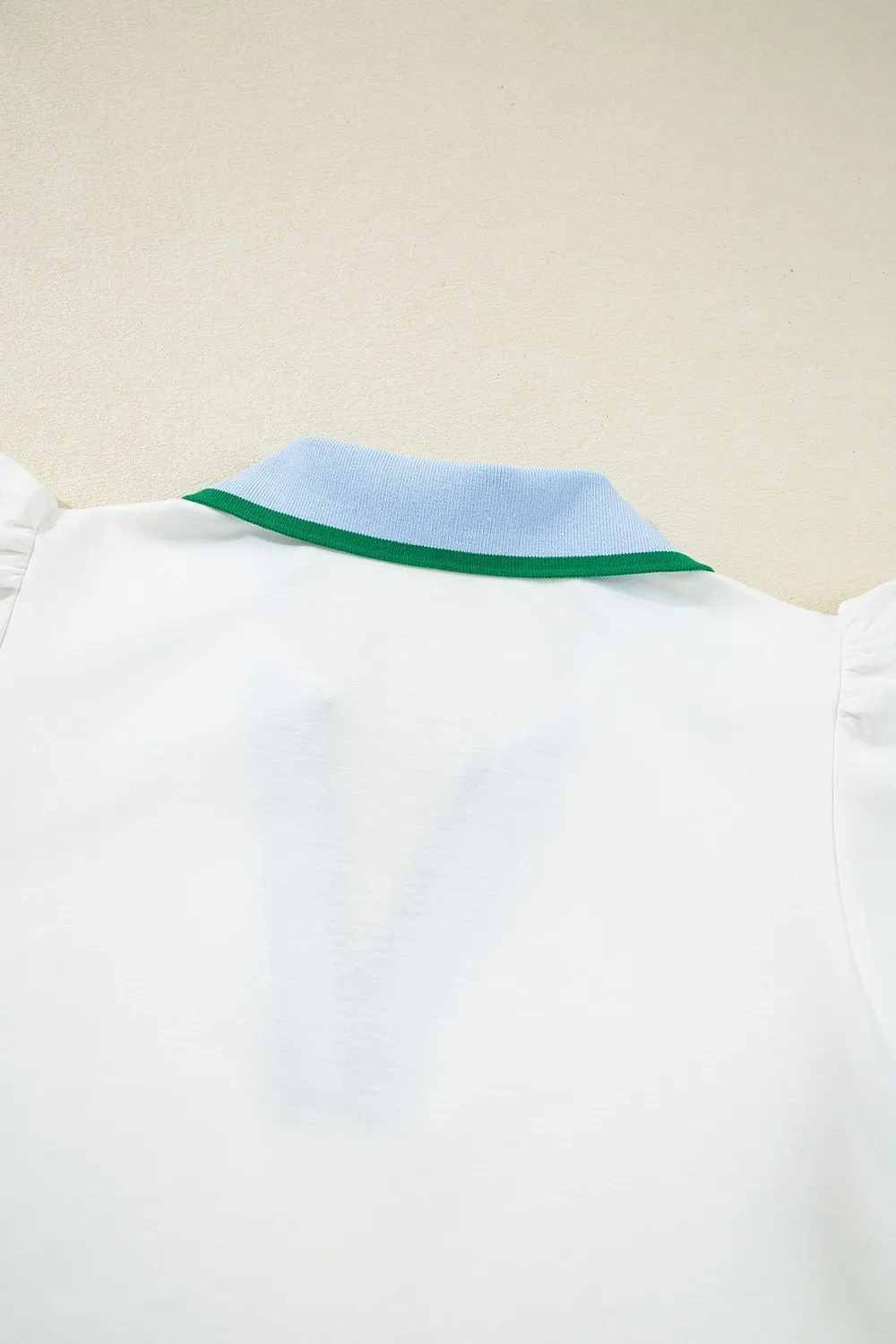 Contrast Ruffled Sleeve Collared V Neck Blouse, image 11