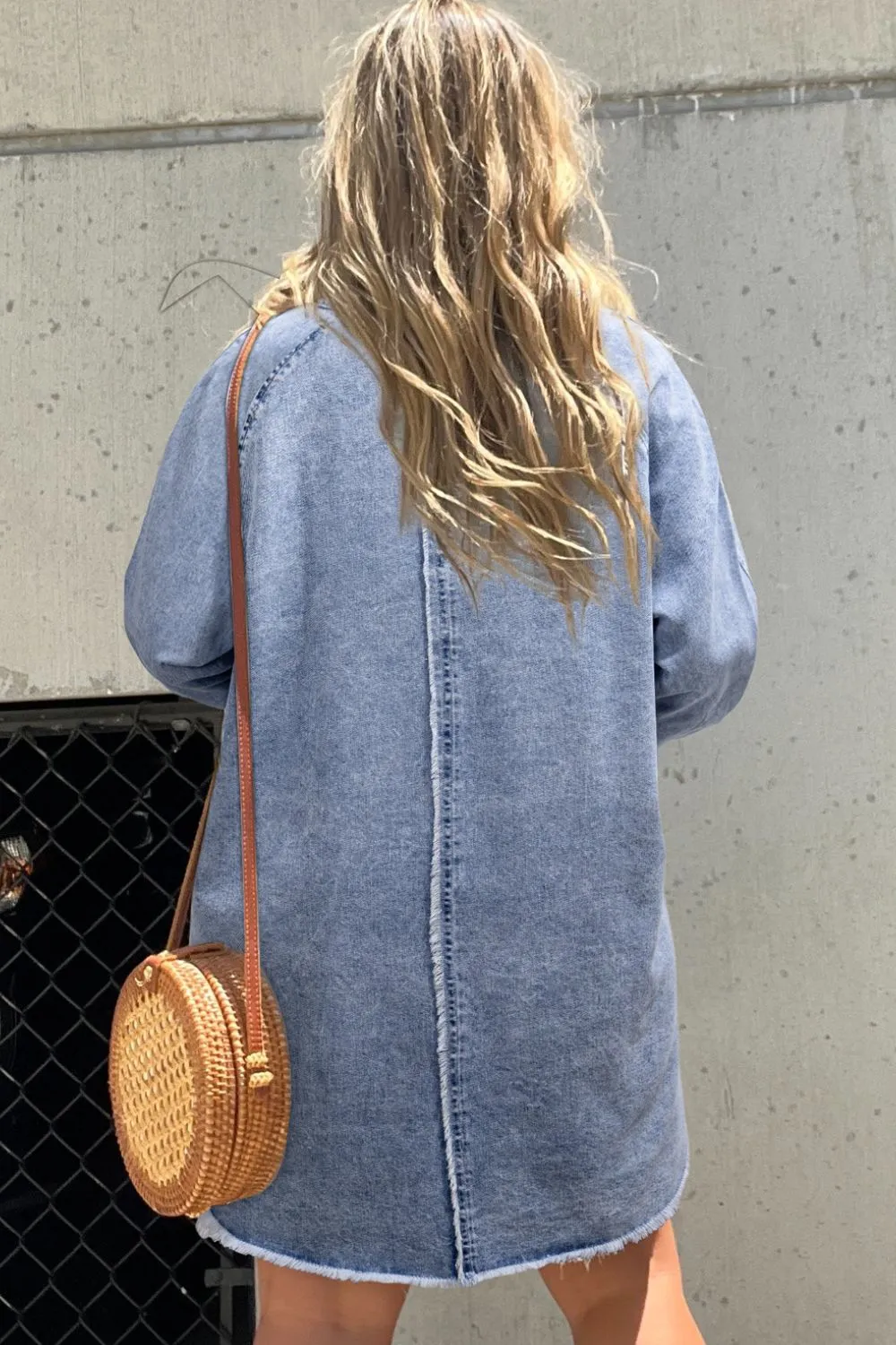Raw Hem Button Down Long Sleeve Denim Dress, image 7