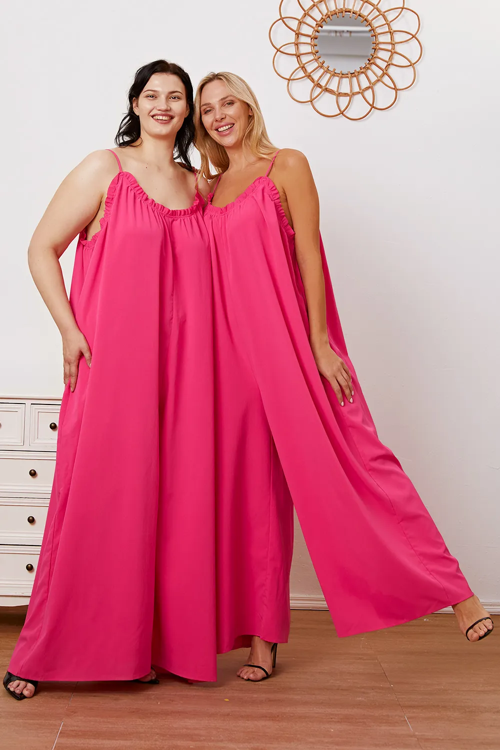 Full Size Ruffle Trim Tie Back Cami Jumpsuit with Pockets, image 13
