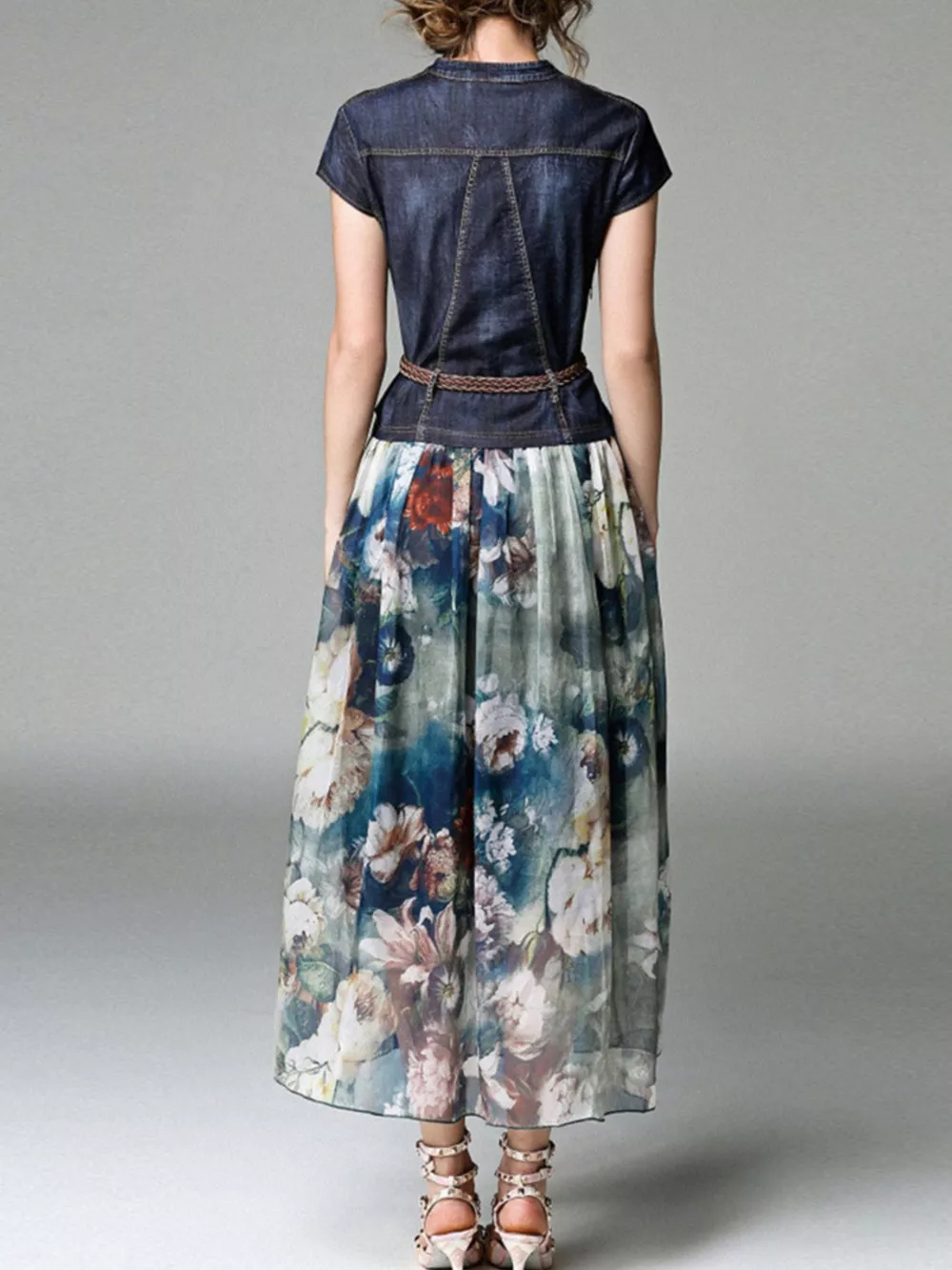 Full Size Patchwork Floral Print Chiffon Dress Plus Size, image 4