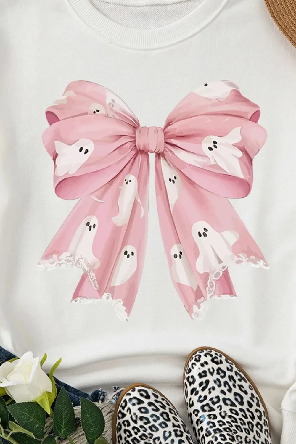 Bow Round Neck Long Sleeve Sweatshirt, image 2