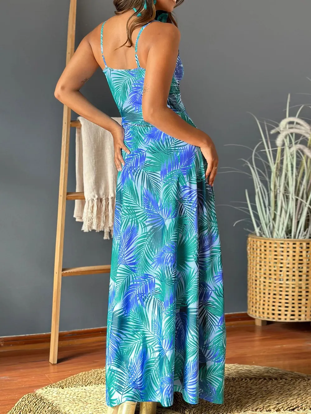 Tropical Print V-Neck Maxi Dress, image 4