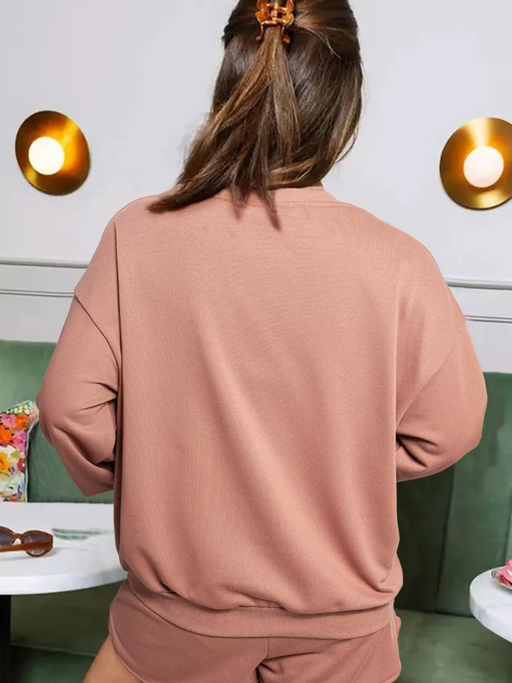 COFFEE Round Neck Sweatshirt and Shorts Set, image 3