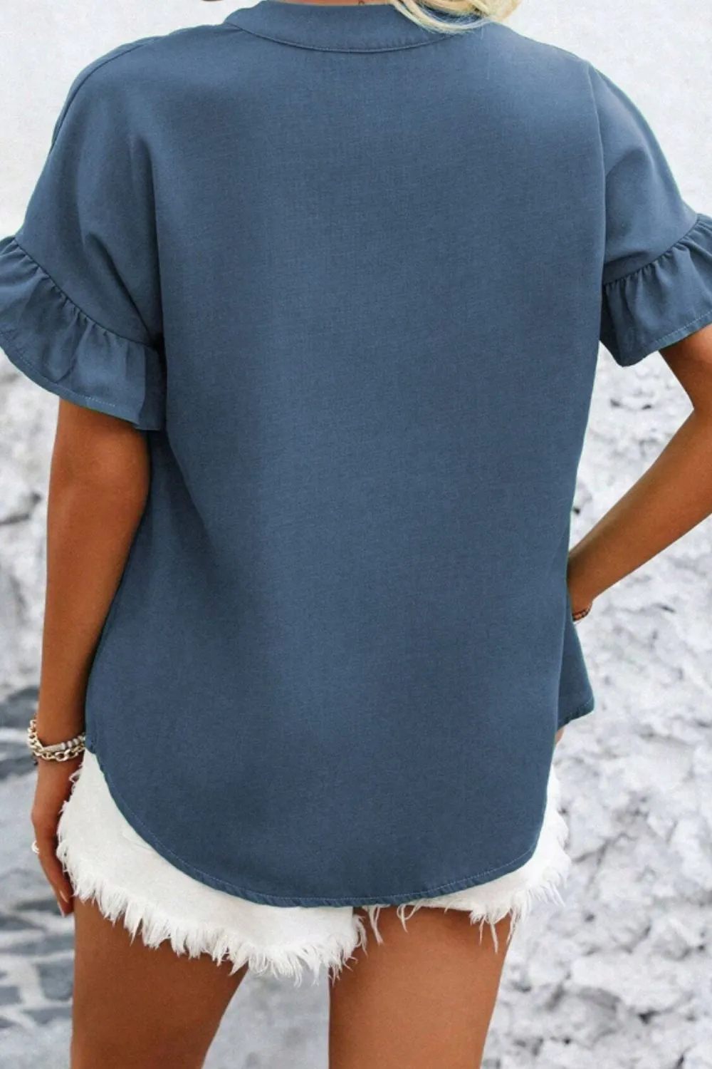 Ruffled Ruched Short Sleeve Button Down Shirt, image 11