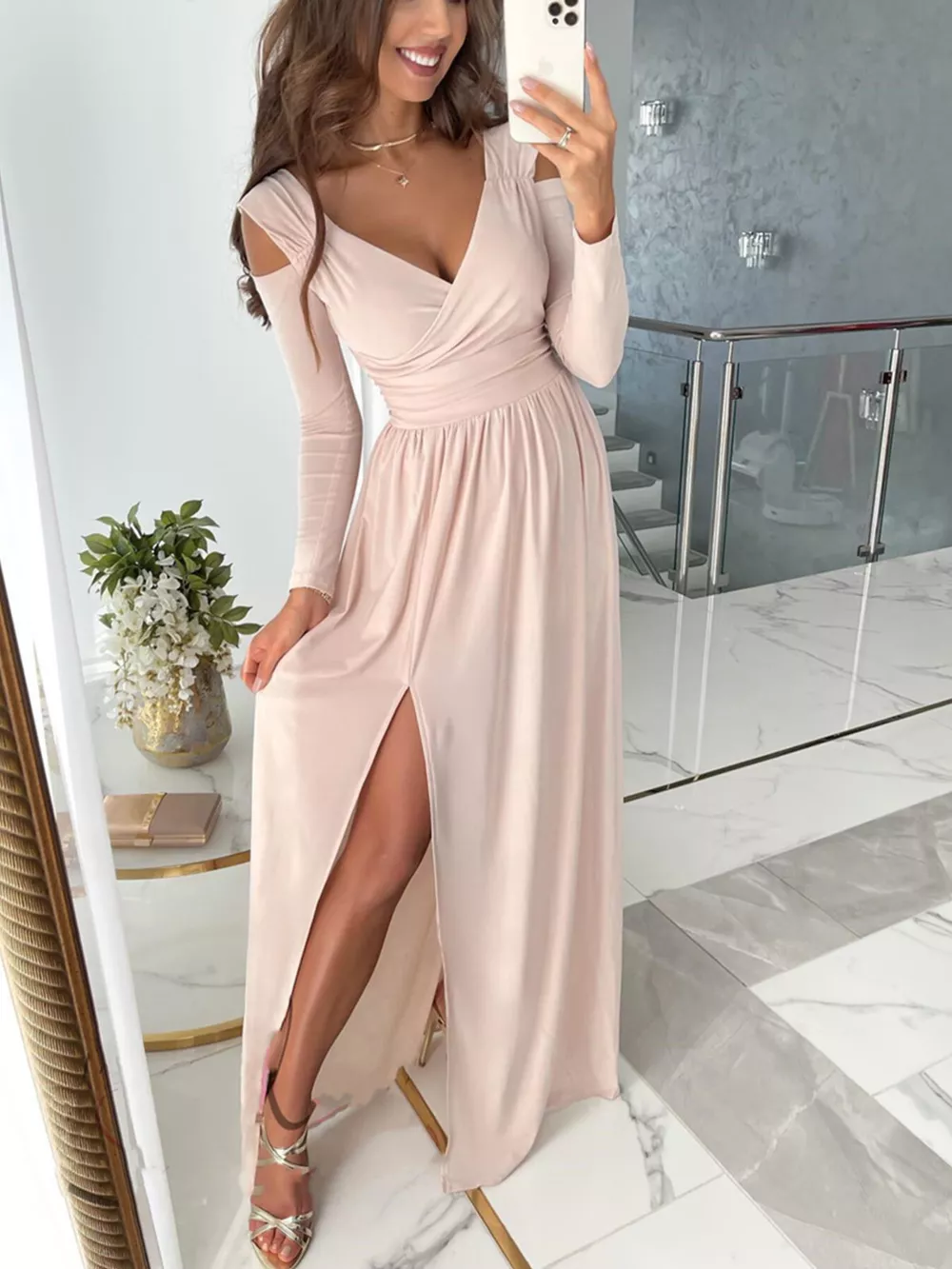 Slit Surplice Cold Shoulder Maxi Dress, image 10
