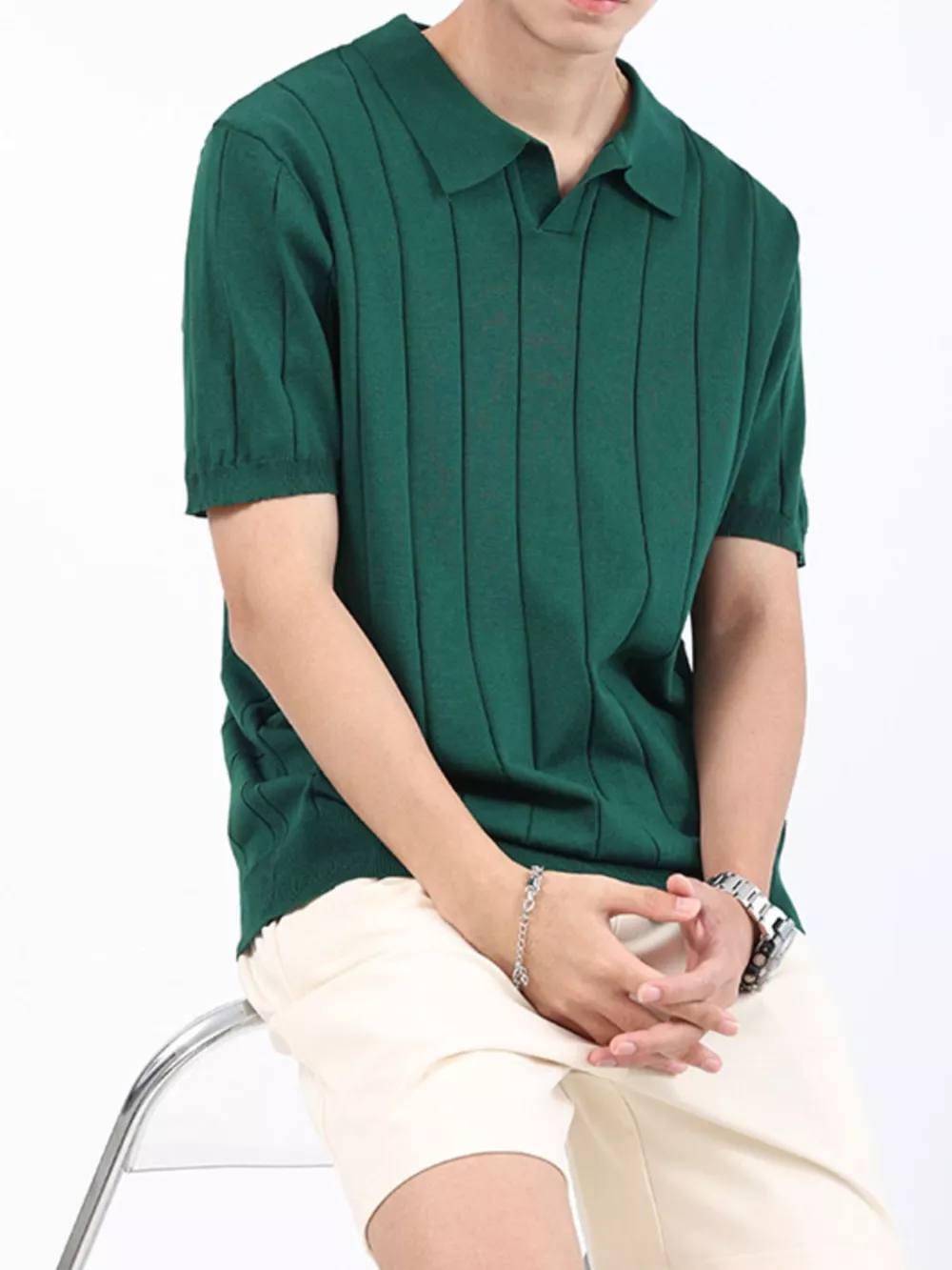 Men's Plus Size Ribbed Knit Short Sleeve Polo, image 4