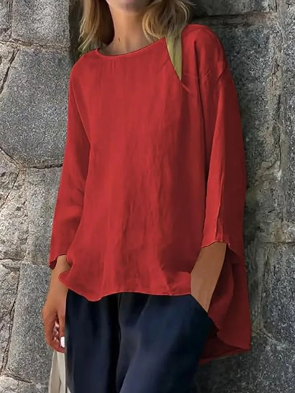 Full Size Round Neck Relaxed Fit Blouse Plus Size, image 18