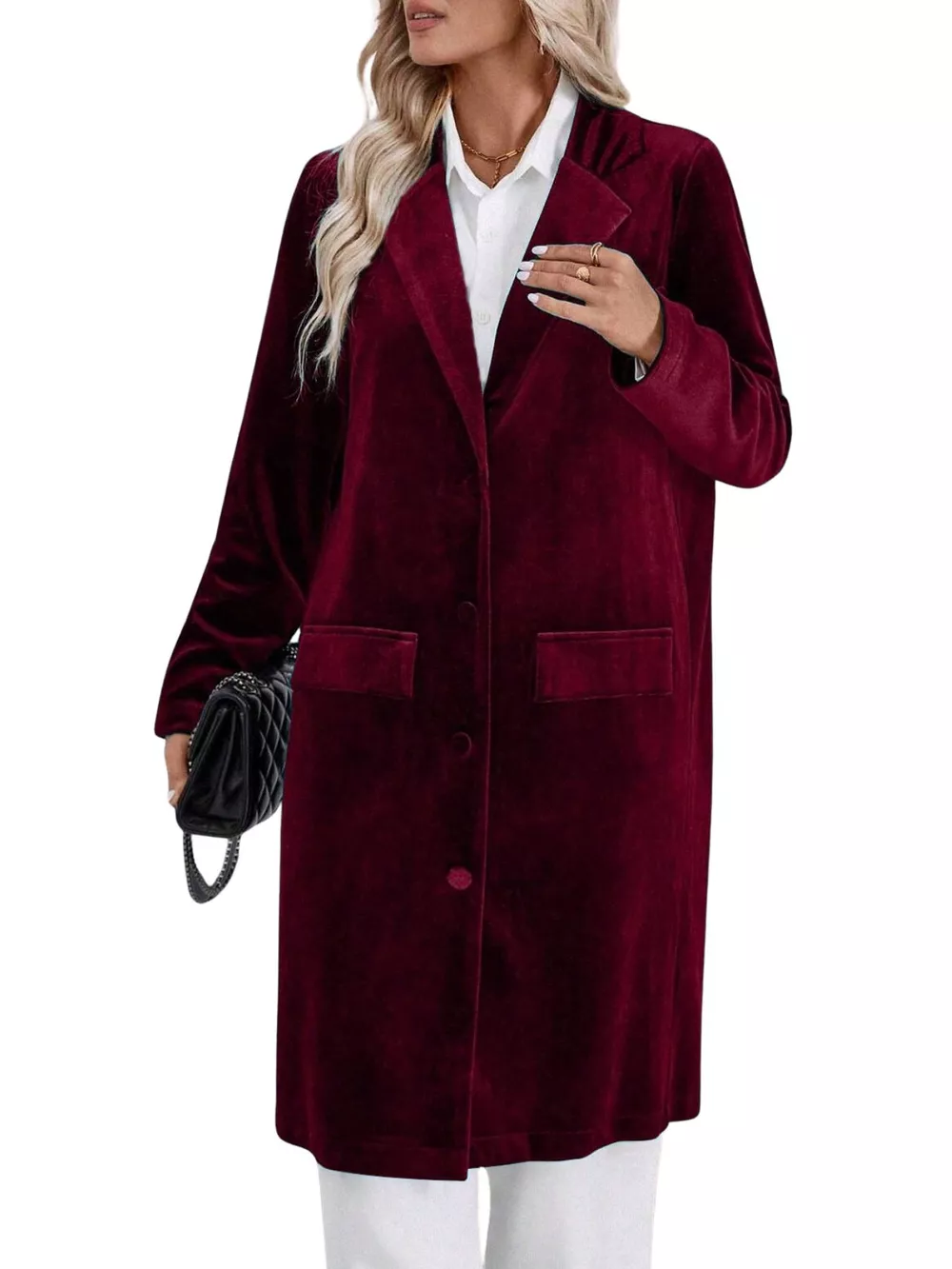 Lapel Collar Long Sleeve Longline Coat, image 20