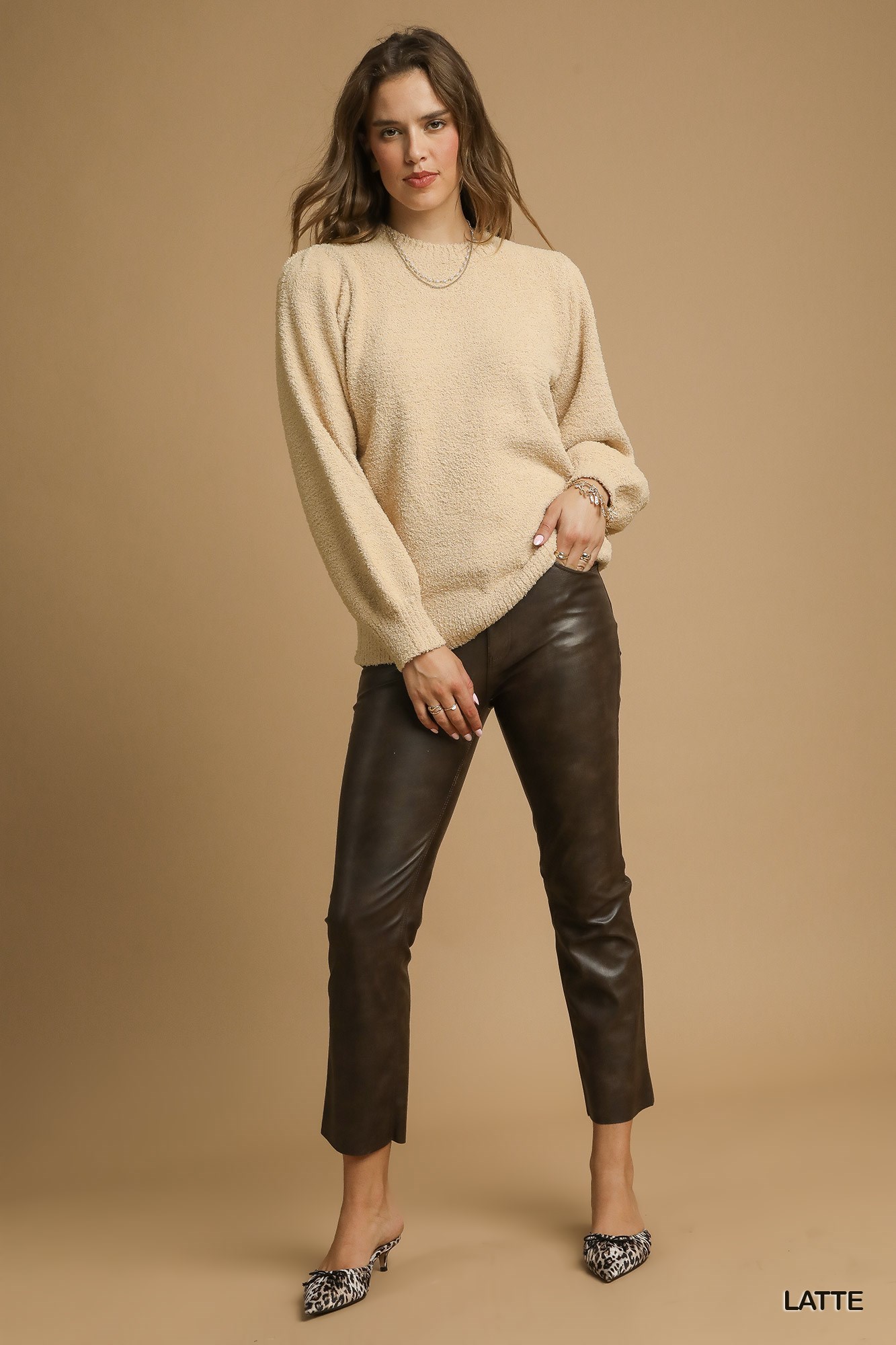 Textured Long Sleeve Sweater with Ribbed Trim, image 4