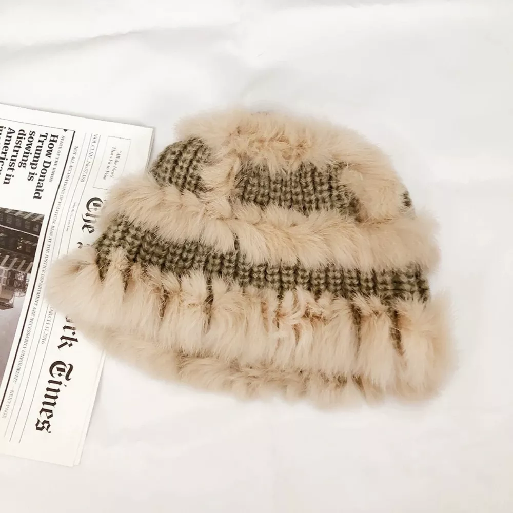 Fluffy Faux Fur Trim Knit Bucket Hat, image 3