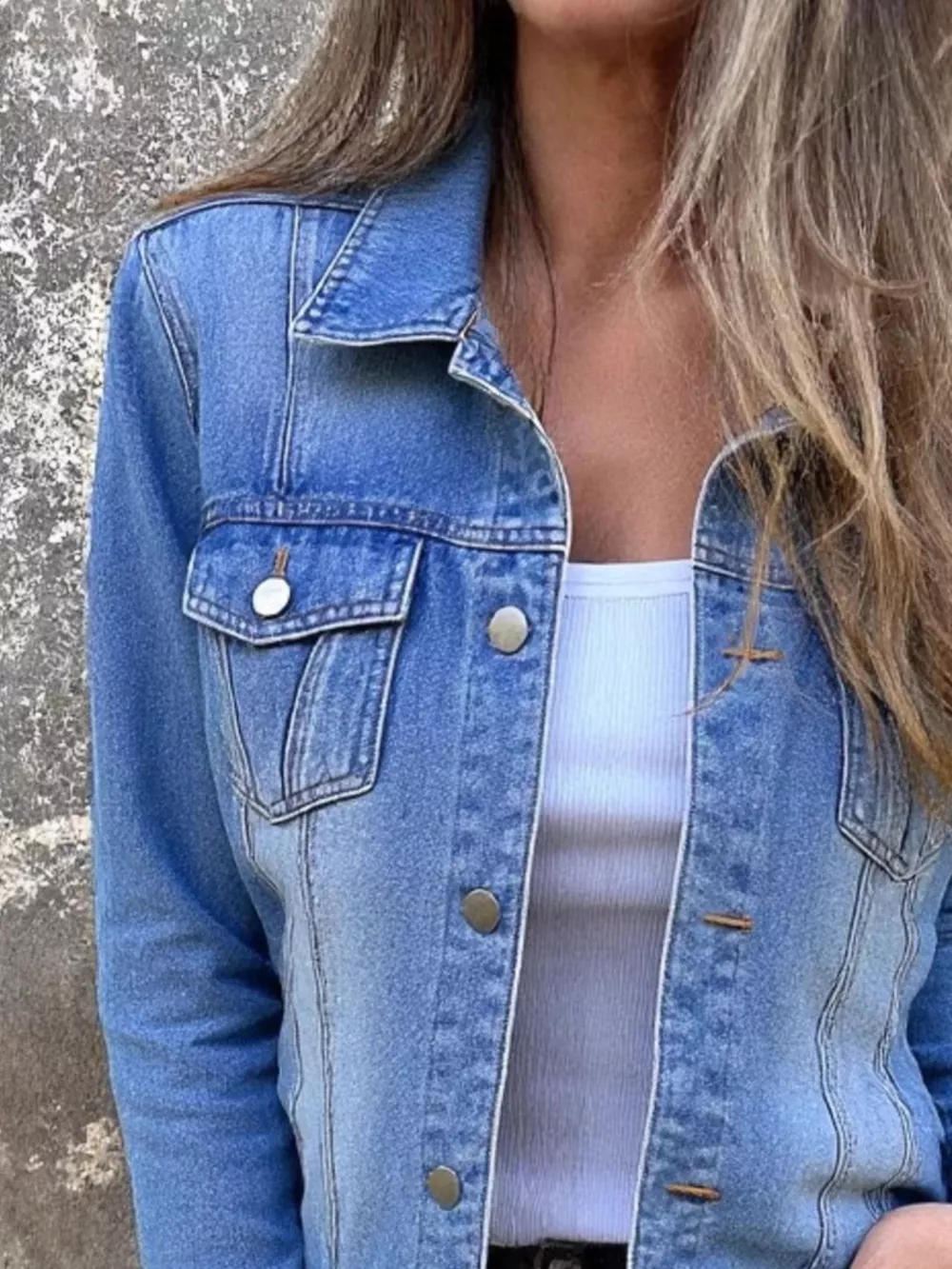 Full Size Button Front Long Sleeve Denim Jacket Plus Size, image 3