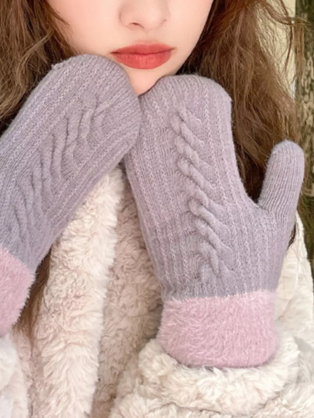 Cozy Knit Mittens with Fur Cuff, image 4