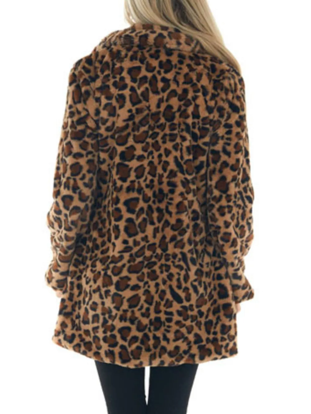 Full Size Leopard Faux Fur Open Front Outerwear Plus Size, image 6