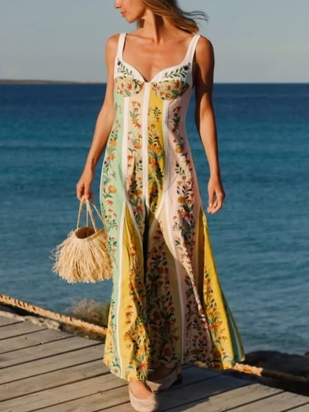 Floral Print Sweetheart Neck Maxi Dress, image 2