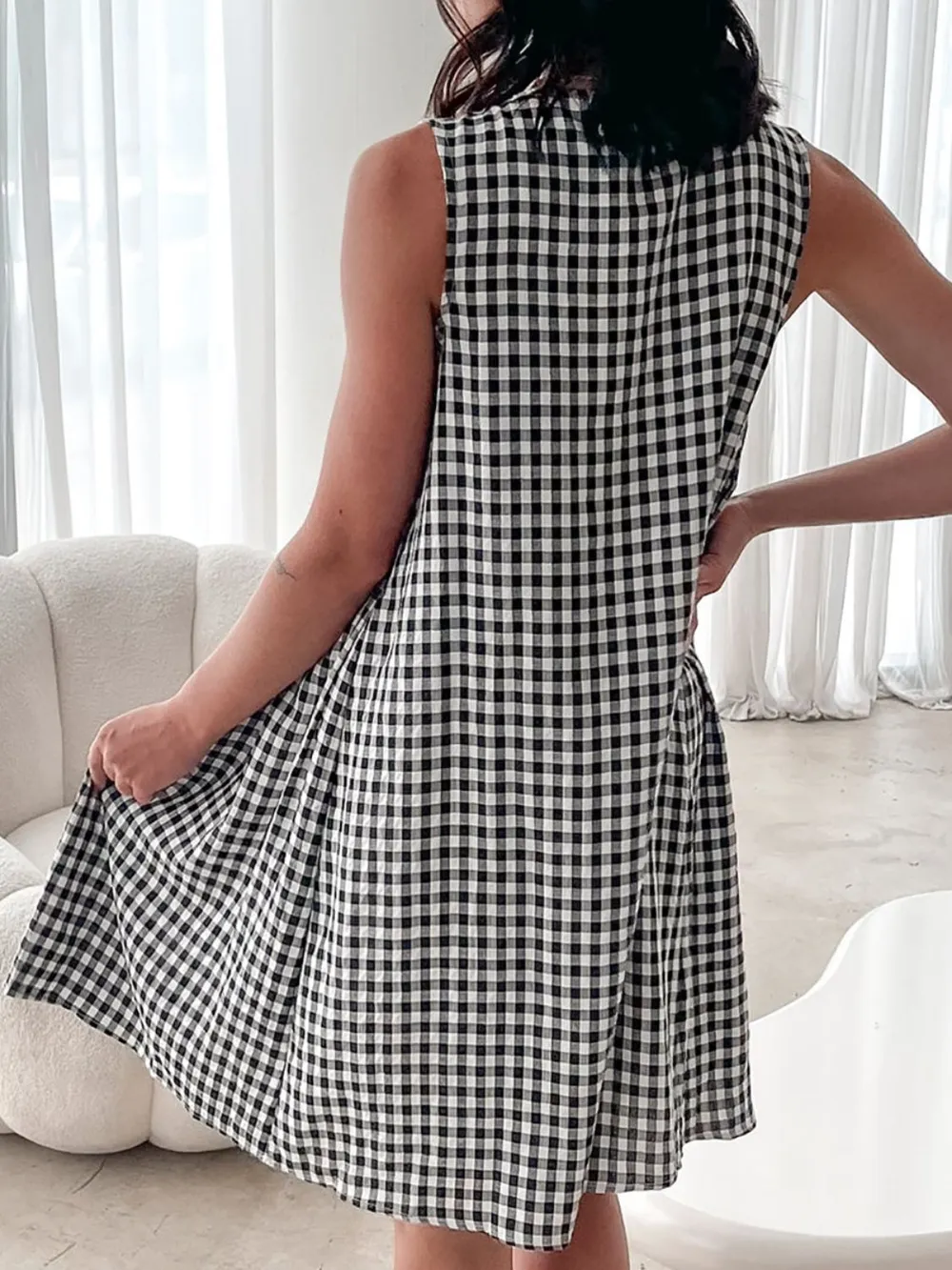 Tied Front Sleeveless Plaid Dress, image 10