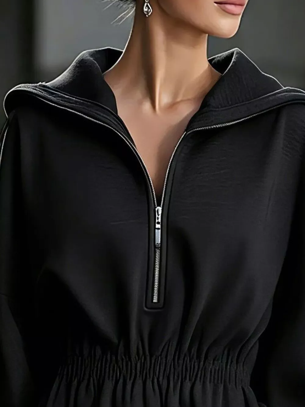 Casual Hooded Quarter-Zip Sweatshirt Dress, image 8