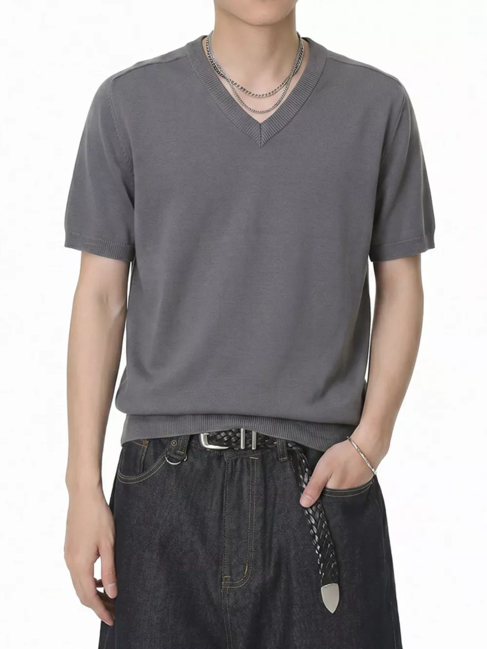 Men's V-Neck Short-Sleeve Knit T-Shirt, image 4