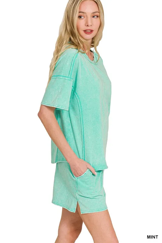 Acid Washed Short Sleeve Tee & Shorts Set, image 2
