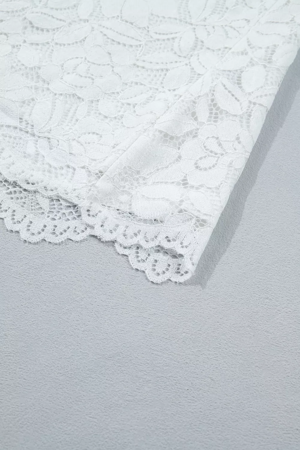 Ruffled Round Neck Long Flounce Sleeve Sheer Lace Blouse, image 11