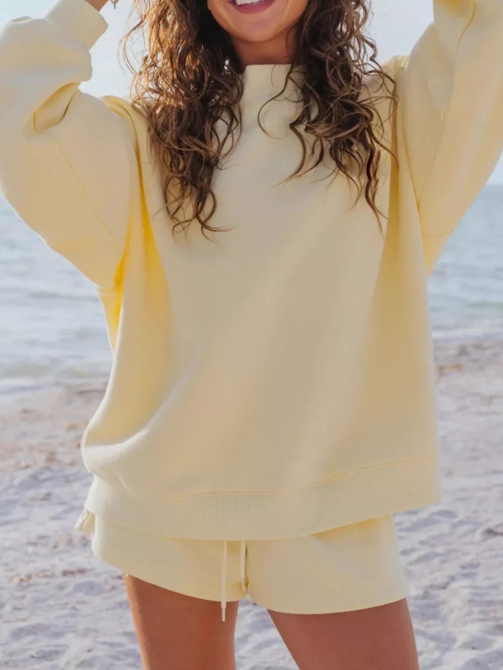 Relaxed Fit Round Neck Sweatshirt and Shorts Set, image 8
