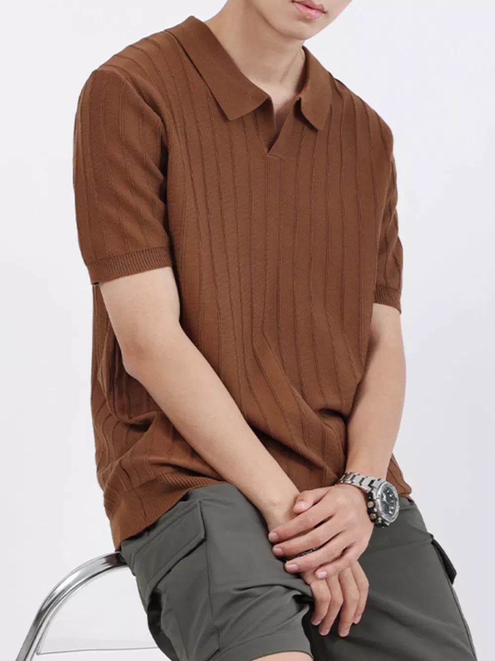 Men's Plus Size Striped Knitted Polo, image 7