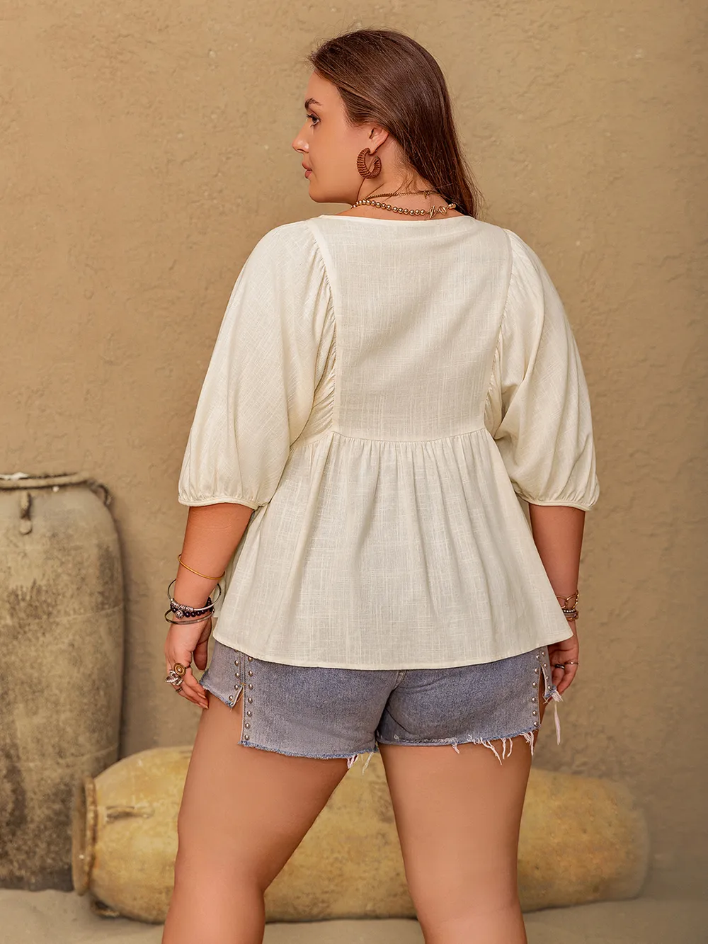 Plus Size Peplum V-Neck Half Sleeve Blouse, image 6