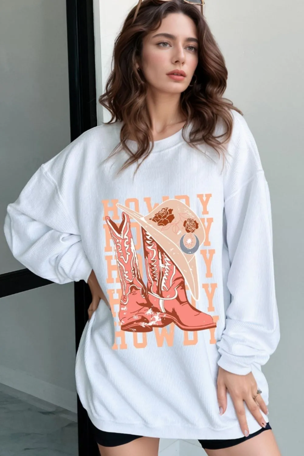 Boots Graphic Round Neck Long Sleeve Sweatshirt, image 4