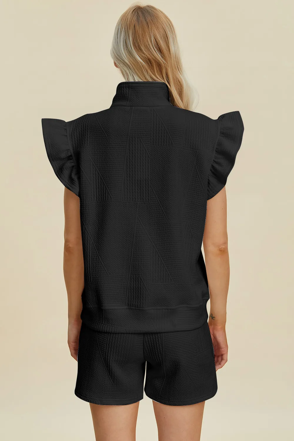 Full Size Texture Flounce Sleeve Top and Shorts Set, image 18