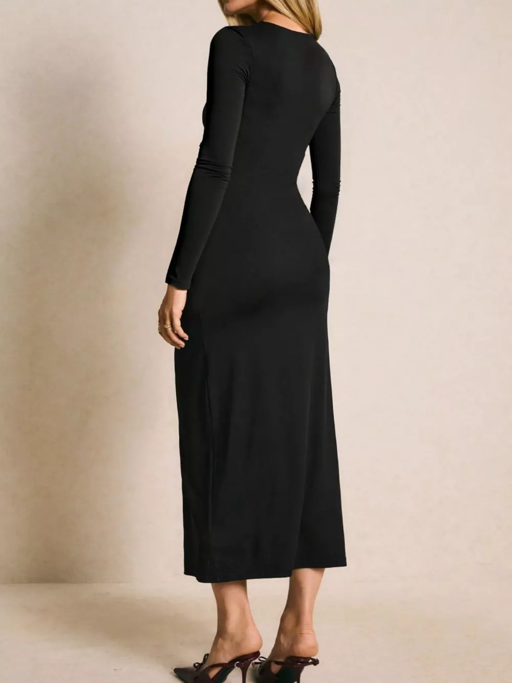 Ruched Slit Long-Sleeve Bodycon Dress, image 5