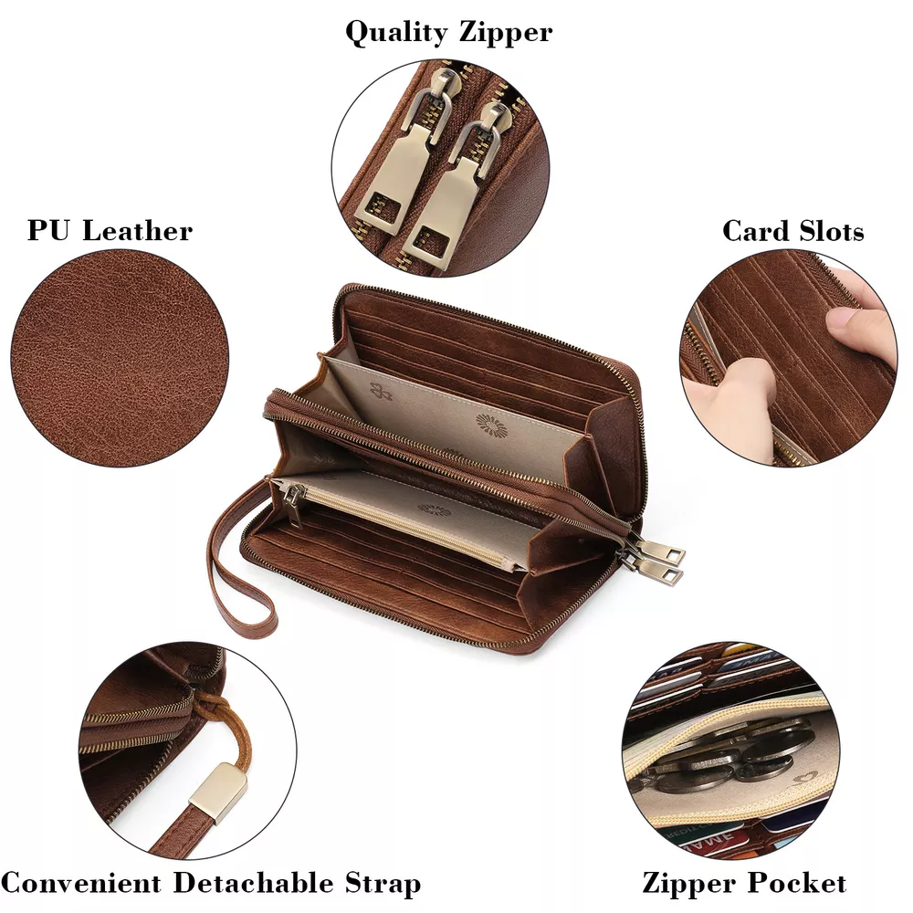 Vintage Style Double Zipper Leather Wallet, image 5