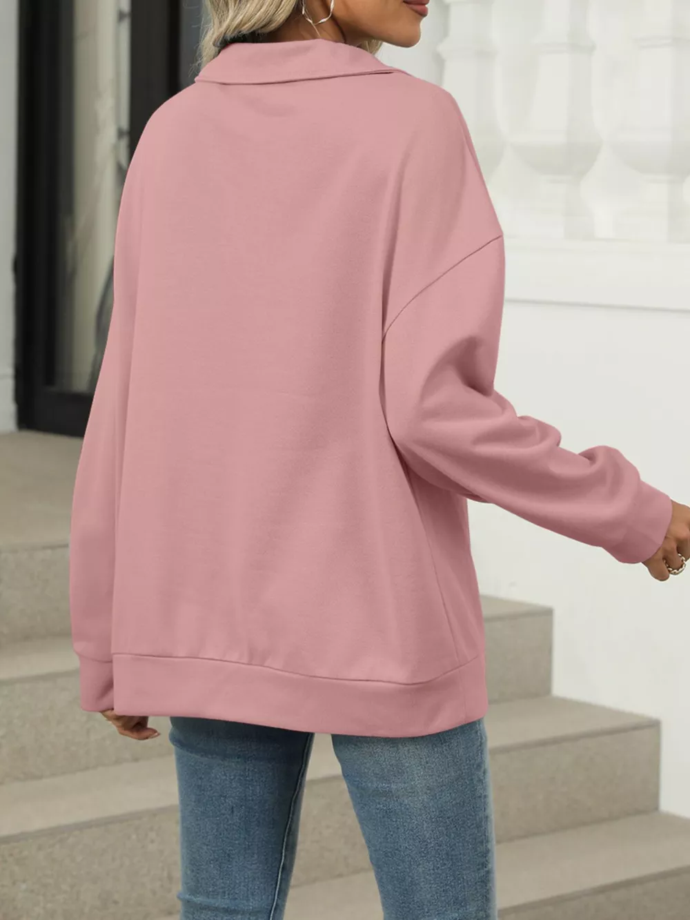 Johnny Collar Drop Shoulder Long Sleeve Sweatshirt, image 28