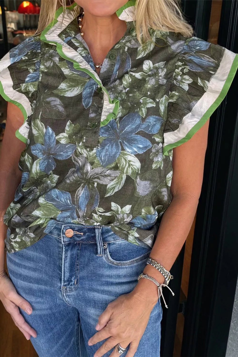 Ruffled Short Sleeve Floral Summer Blouse, image 2