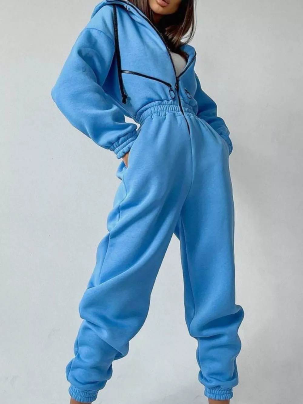 Zip Front Dropped Shoulder Jumpsuit