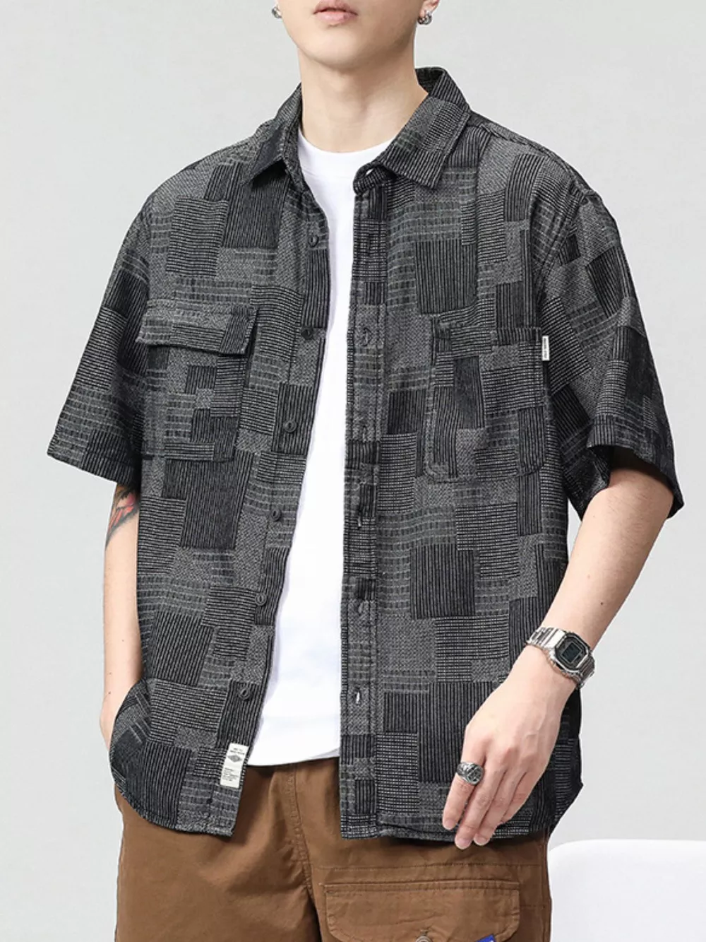 Men's Plus Size Plaid Short Sleeve Shirt, image 3