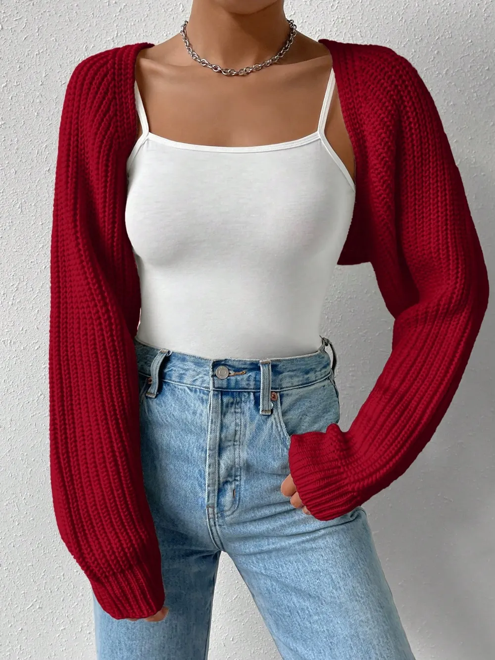 Open Front Long Sleeve Cropped Cardigan, image 11