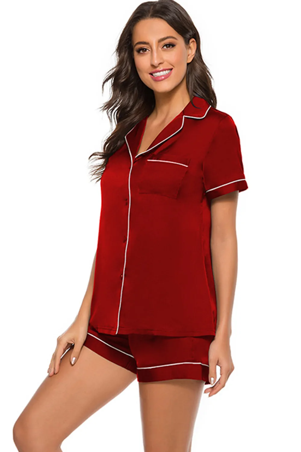 Printed Button Up Short Sleeve Top and Shorts Lounge Set, image 20