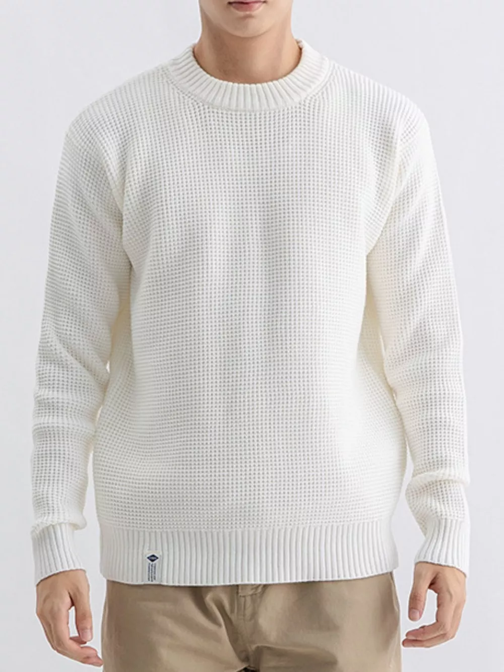 Men's Plus Size Waffle Knit Crew Neck Sweater, image 6