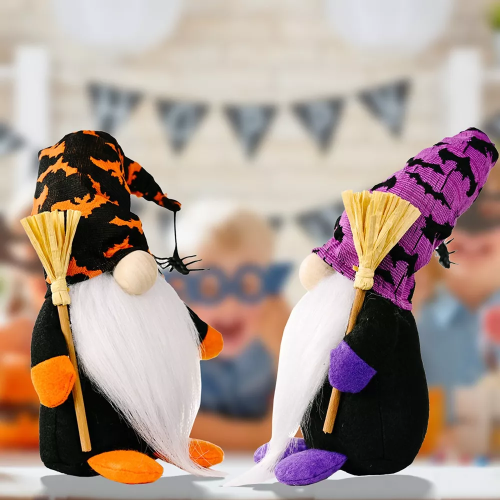 Halloween Decorative Gnomes with Witch Hats and Broomsticks, image 4