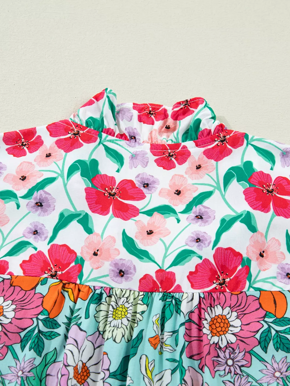 Floral Print Split Neck Button Front Flutter Sleeve Blouse, image 8