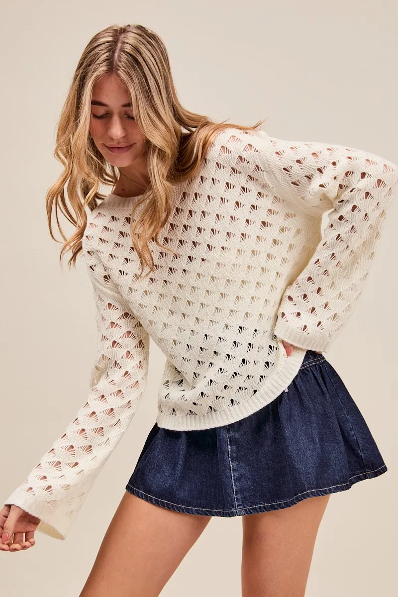 Geometric Pattern Open Knit Lightweight Sweater, image 2